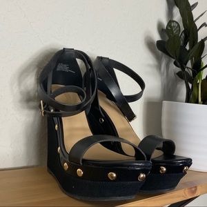 NWOT Black Wedges with Gold Studs